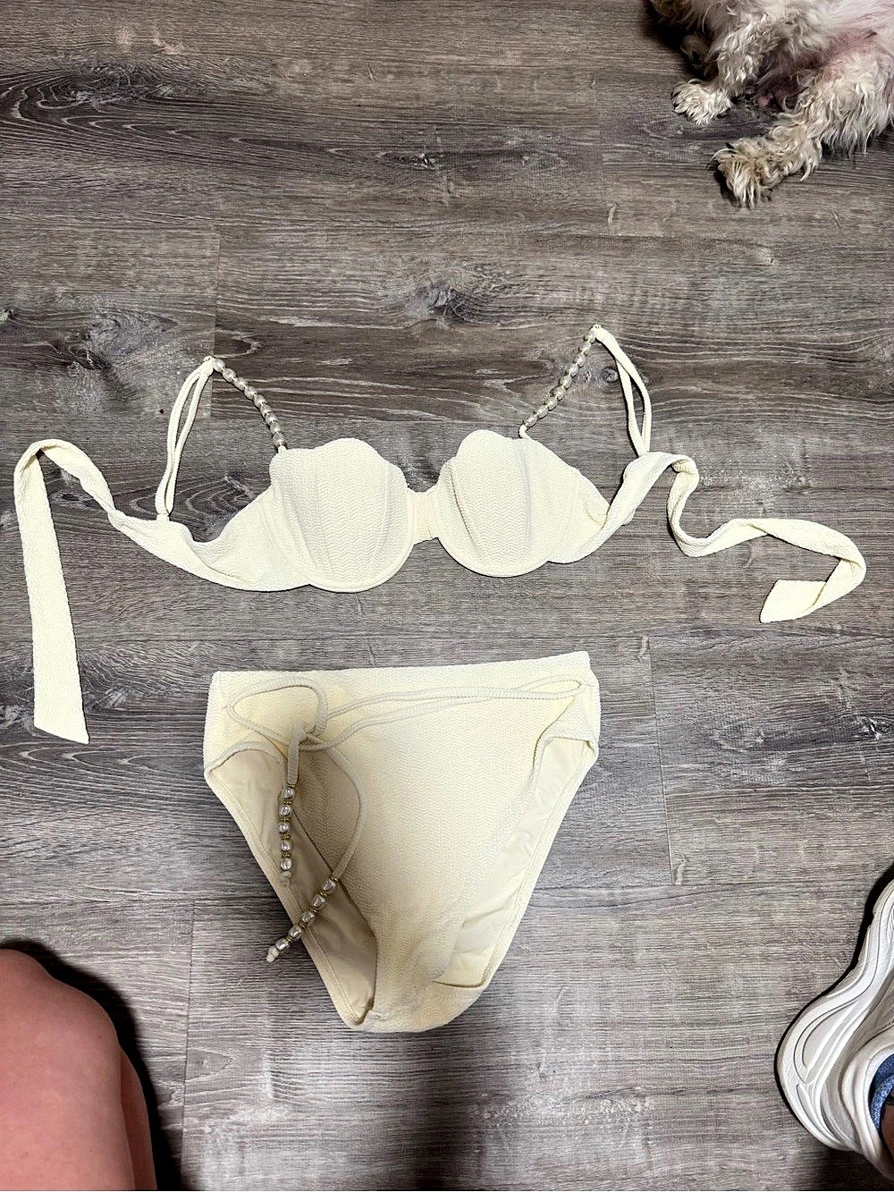 ANTONIO MELANI Textured Pearl Beaded Bikini Set in White